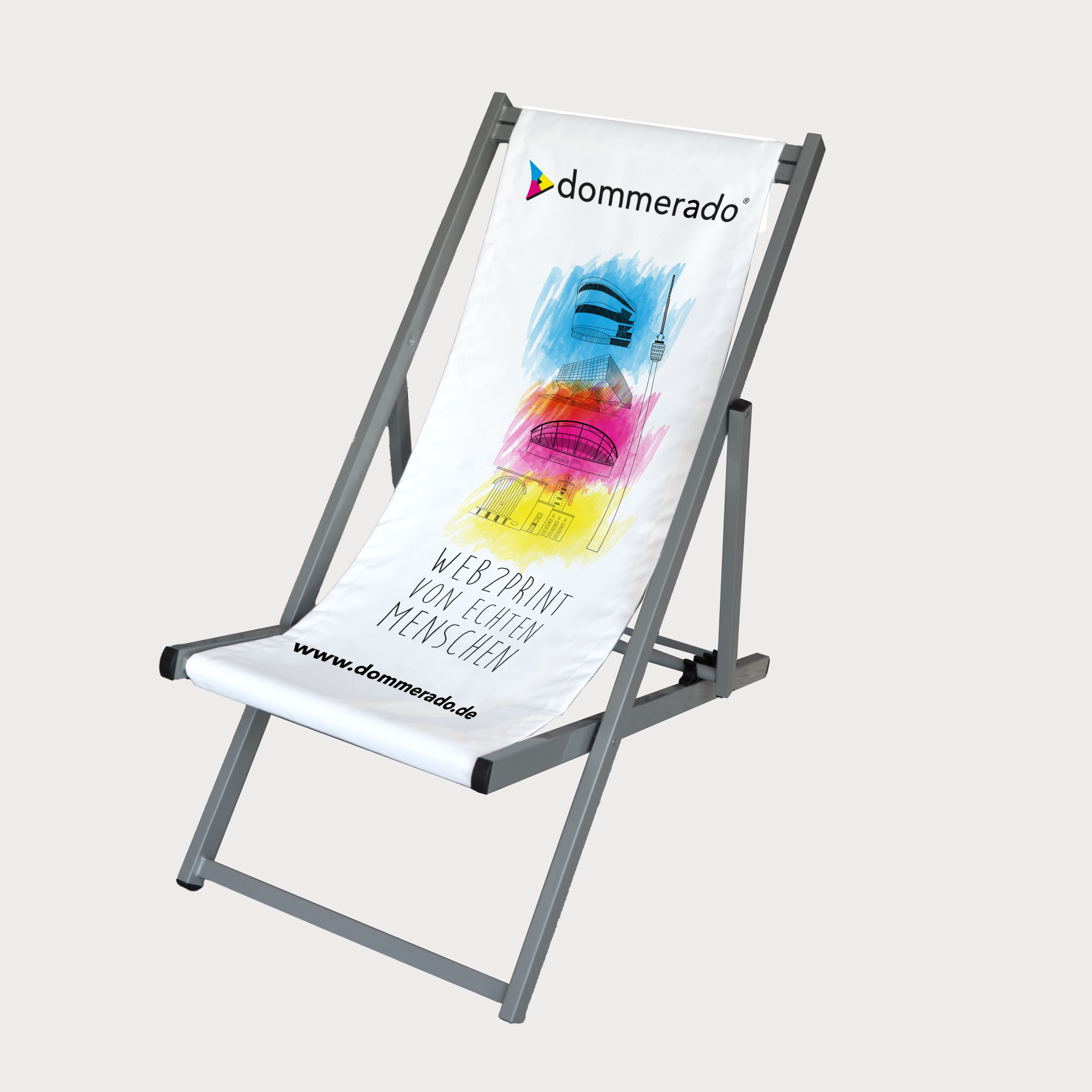 Liegestuhl Alu ohne Armlehne mit farbig bedruckter Bespannung, Seitenansicht